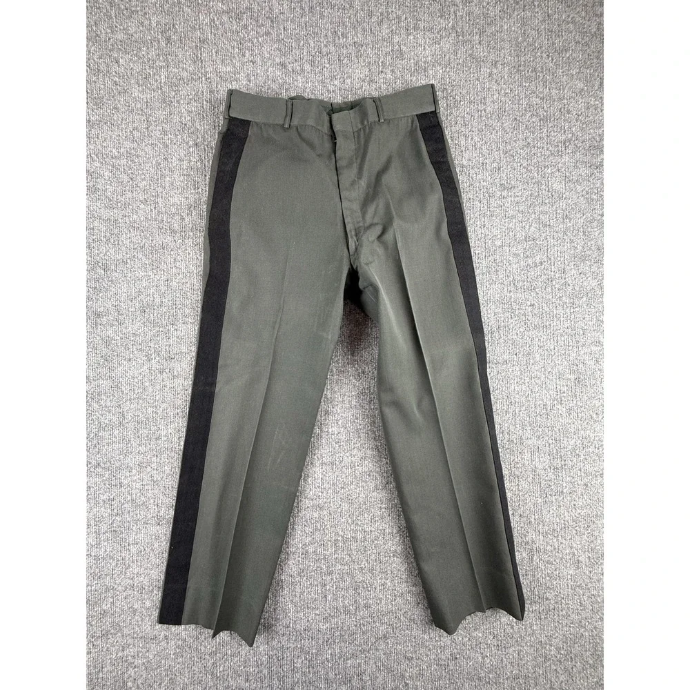 VTG Military Stripe Dress Pants Mens 33x27 Green Black Side Stripe‎ Lined Formal